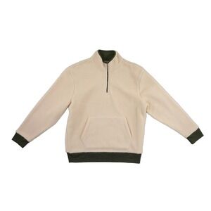 Madewell Men's Size Medium Cream Olive Sherpa Fleece Quarter Zip Pullover Top